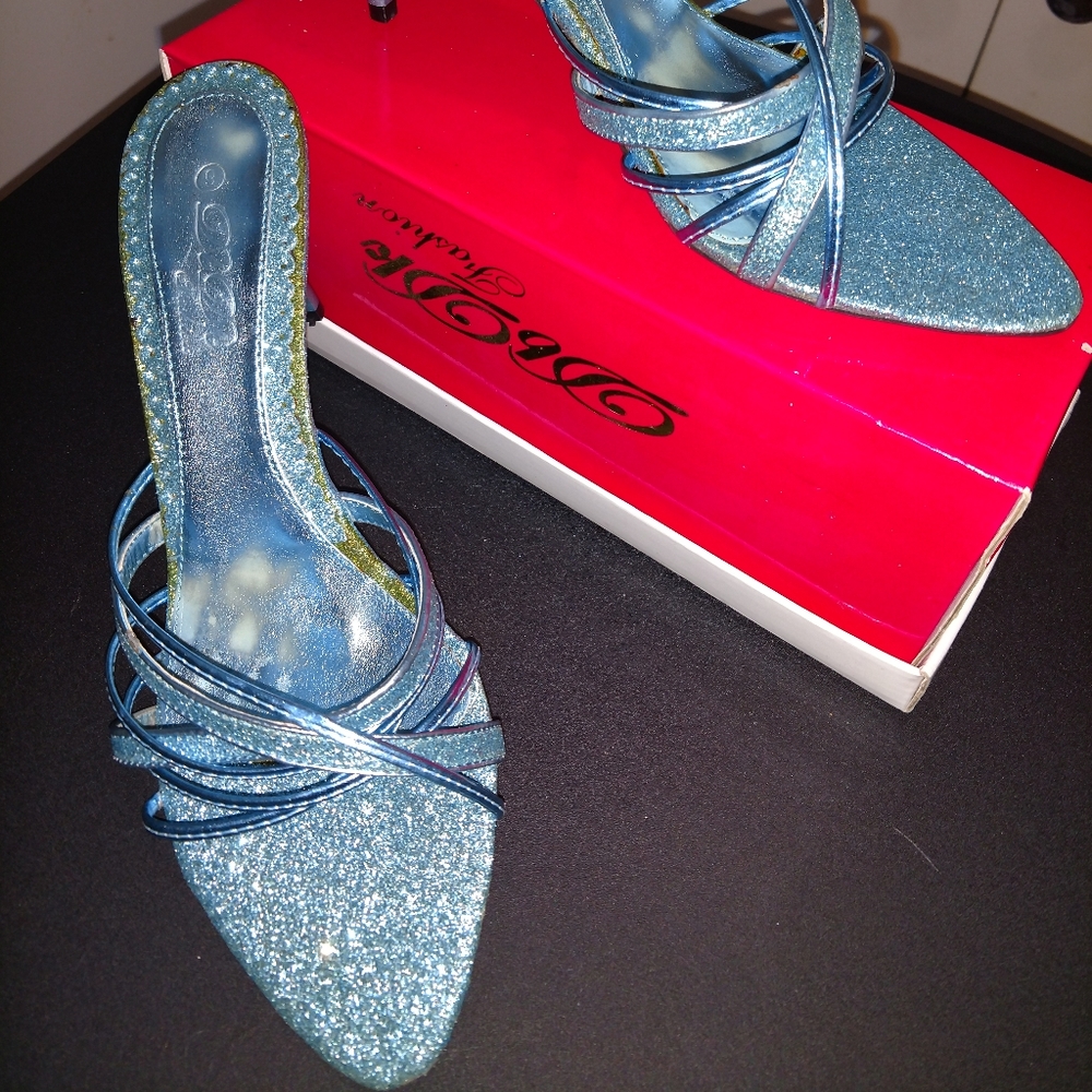 Glitter Blue Kitten Heels Bling Size 9